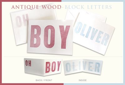 soolip paperie antique wood block-letter baby announcement | simple pretty