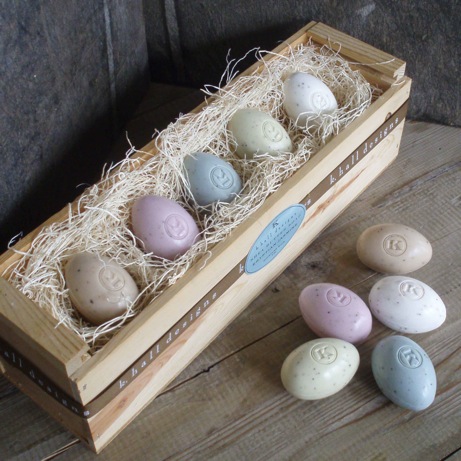 k. hall designs colored egg-soap gift crate | simple pretty