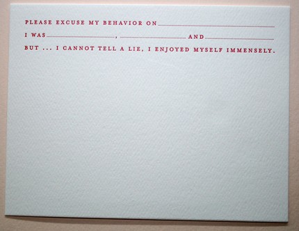 a day in may "please excuse my behavior" notecards | simple pretty