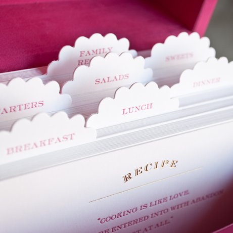 sugar paper scallop-tabbed pink recipe box | simple pretty