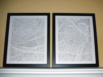 studio k boston line-drawn map diptych | simple pretty
